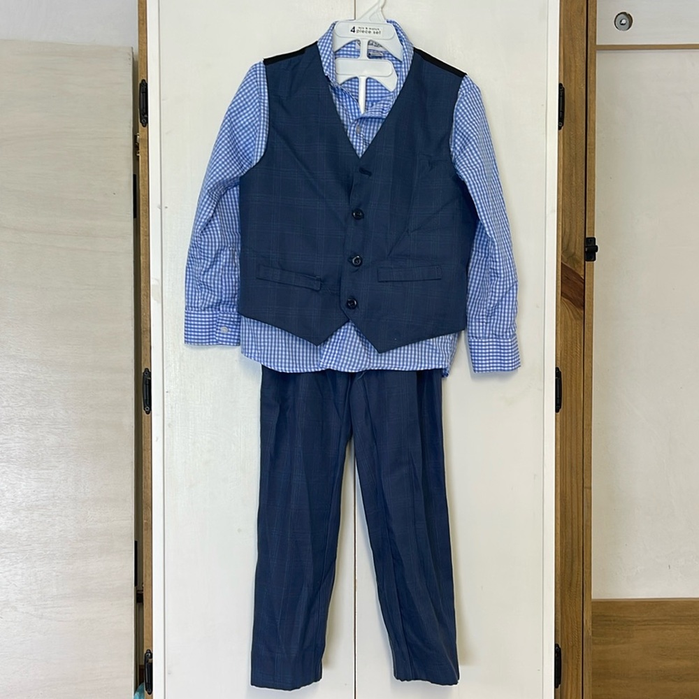 Boys Sz 7 Summer gingham/plaid blue suit